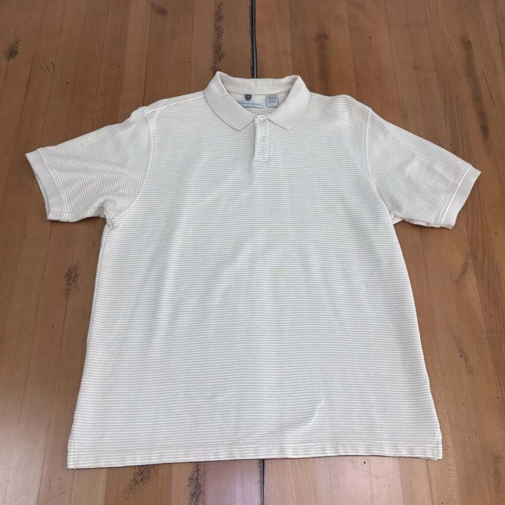 Geoffrey Beene Striped Ribbed Polo Size L Cream